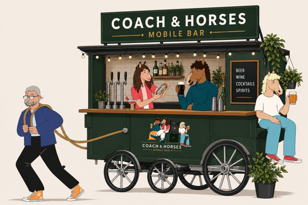 Mobile bar hire setup by Coach & Horses Abergavenny