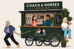 Mobile bar hire setup by Coach & Horses Abergavenny